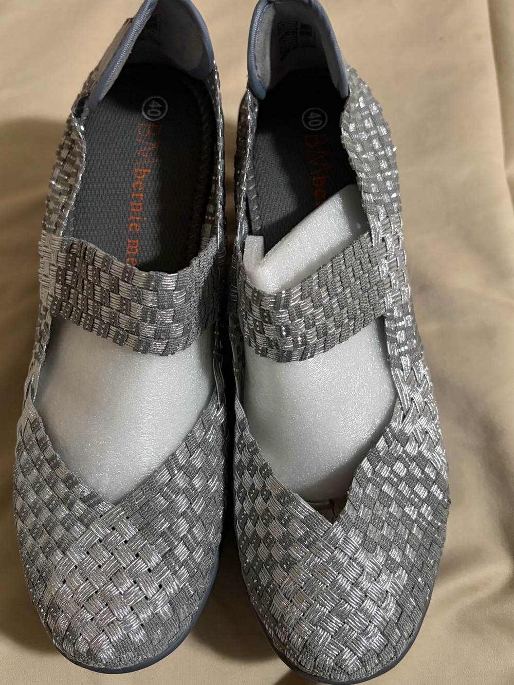 bernie mev. Silver Metallic Woven Wedge Mary Jane